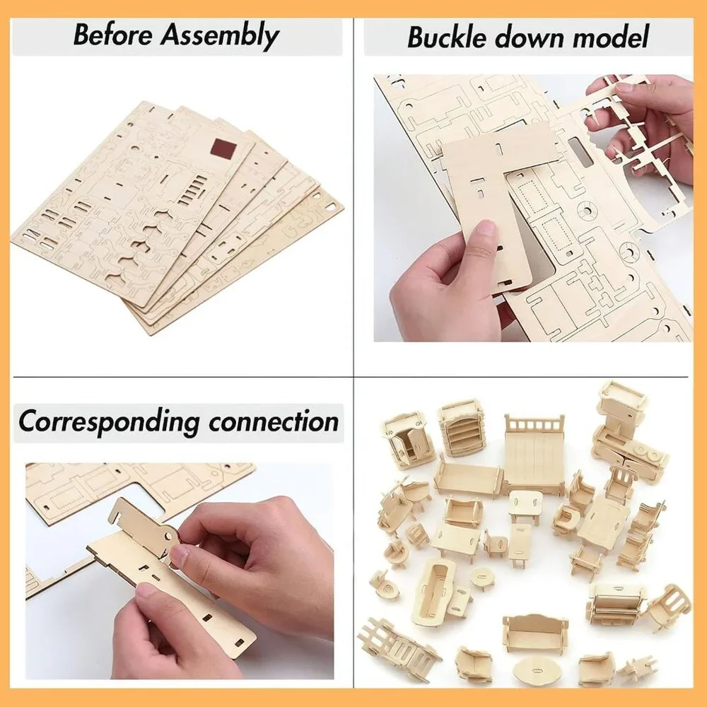 Lovefunusa 3D Wooden Dollhouse Furniture Puzzle Kit Kids & Adults DIY Assembly - Picture 5 of 5